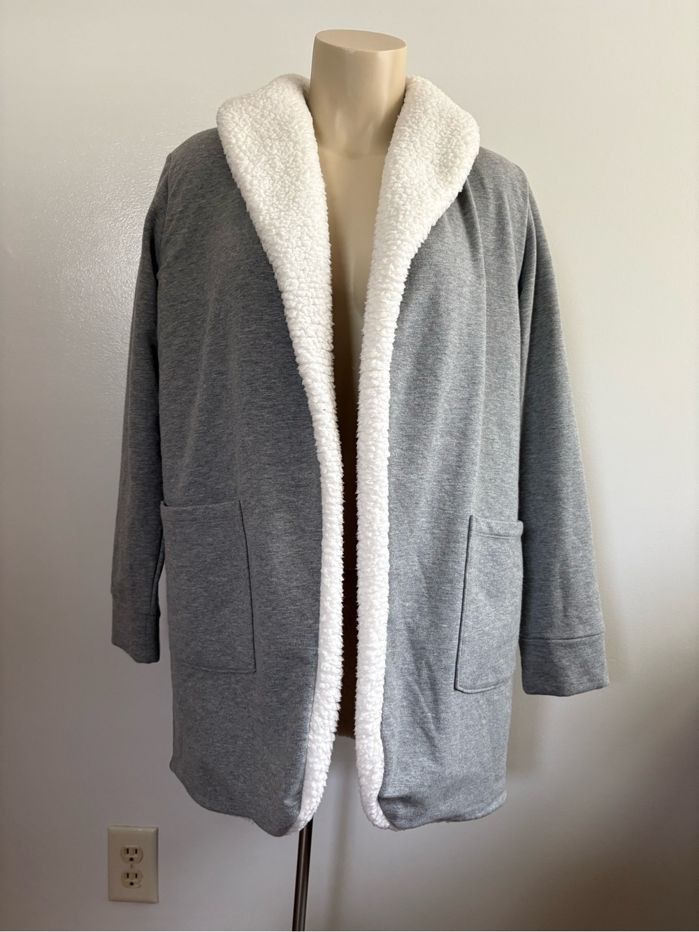 Lands' End Grey Women’s Jersey Sherpa Lined Lounge Cardigan Jacket Grey Size S/P